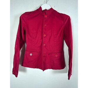 Vintage Ralph Lauren Womens Red Button Up Peplum Cropped Jacket Size 4 Pockets
